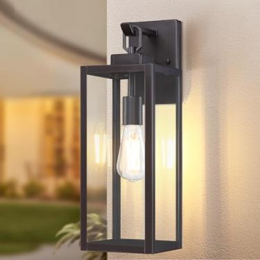 Imagem de GRUENLICH Luminárias de parede externas, iluminação exterior de 45,7 cm bronze à prova d'água para varanda com soquete E26 e vidro temperado, lanterna de parede extra grande dupla para entrada de