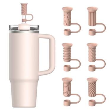 Imagem de YOTIME Tampa de cobertura de canudo de silicone, 6 peças reutilizáveis 0,39 pol/10 mm tampas de palha para copo Stanley 40 850 g, rosa