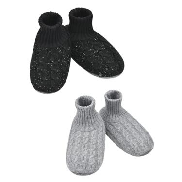 Imagem de Panda Bros Meias femininas com garras, botas femininas felpudas com parte inferior antiderrapante, chinelos aconchegantes para casa, Preto e cinza, 8-10