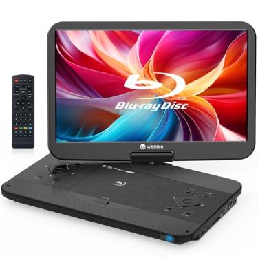 Imagem de WONNIE Leitor Blu-Ray portátil de 44.7 cm com tela giratória grande Full HD de 15,4 polegadas 1080P, leitor de DVD Blu-ray com saída HDMI e entrada AV, bateria recarregável embutida, suporta MP4