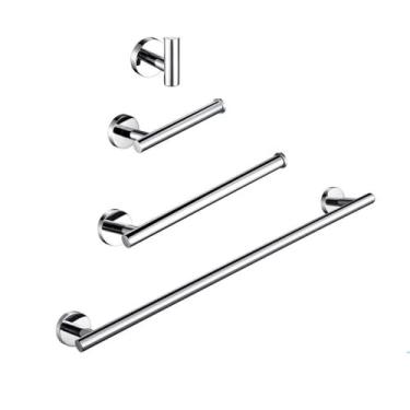 Imagem de Conjunto de toalheiro de parede em aço inoxidável preto, suporte para papel higiênico, ganchos para toalhas, kit de acessórios para banheiro, CS, conjunto de 4 peças DJ9