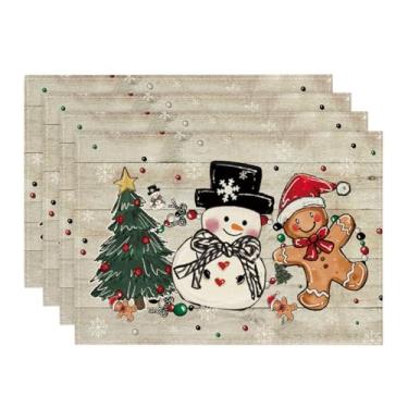 Imagem de Artoid Mode Jogo americano de Natal de madeira de pão de gengibre, boneco de neve, conjunto de 4, 30 x 45 cm, tapetes de mesa sazonais de inverno para festa, cozinha, decoração de jantar
