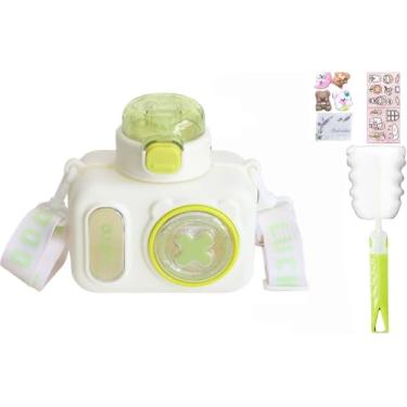 Imagem de viva story Garrafa de viagem para câmera com trem de palha copo para beber gelo leite café desenho animado ônibus copo de plástico para piquenique festa presente de aniversário (câmera verde, 500 ml)