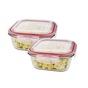 Imagem de Kit 2 Potes De Vidro Hermético Quadrado Tampa Lock Marmita Mantimento 