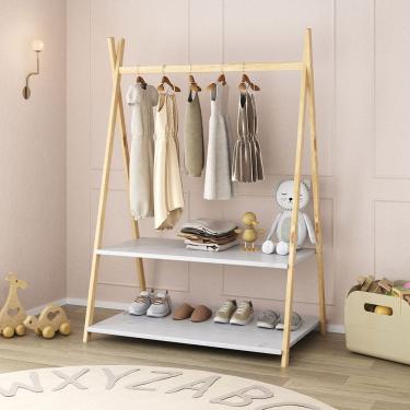 Imagem de Cabideiro Montessoriano Infantil Madeira Natural Branco Danilo