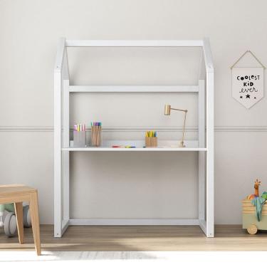 Imagem de Escrivaninha Infantil Tampo Regulável Montessoriana Madeira Branco Tina