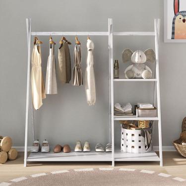 Imagem de Guarda Roupa Infantil Branco Arara Madeira Montessori Lotte