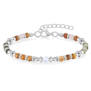 Imagem de Pulseira feminina com contas de pedra da lua - joia de cristal de cura calmante e fortalecedora, presente de equilíbrio de chakra ajustável para mãe, irmã, filha - aniversário, Natal, 7inches, Sem