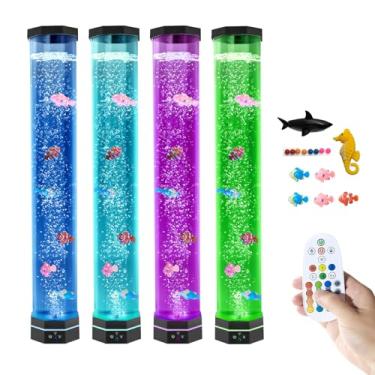 Imagem de Luz de aquário octogonal extra grande de 81 cm, tubo sensorial de 12 cm de largura com 5 peixes e tubarões, base estável de 14 cm, luzes noturnas variáveis de 16 cores, controle remoto alimentado por