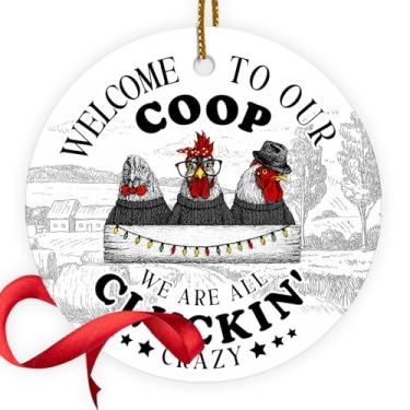 Imagem de GENANY Ornamentos de lembrança de frango com impressão brilhante em 2 lados, presentes para mulheres, homens, decorações de Natal