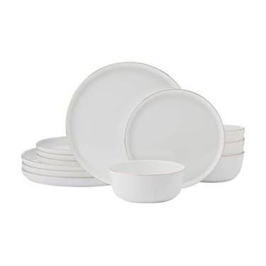 Imagem de Mikasa Conjunto de louça Samantha Gold Bone China resistente a lascas de 12 peças, serve para 4