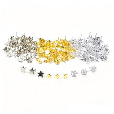 Imagem de 200 peças de brads para artesanato em papel, prendedores de metal, flocos de neve e estrelas, para artesanato de arte de Natal, materiais escolares, acessórios DIY cartões comemorativos