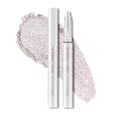 Imagem de Erinde Bastões de sombra com glitter branco prateado, bastão de sombra creme, de longa duração, à prova d'água, multicromo à prova de vincos, iluminador de olhos, maquiagem, vegano e livre de