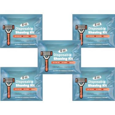 Imagem de Kit de barbear com navalha, creme de barbear, pano e lenço pós-barba – Conjunto de barbear masculino de viagem para hotéis, abrigos e divulgação – Pacote de cuidados descartáveis (azul) (5)