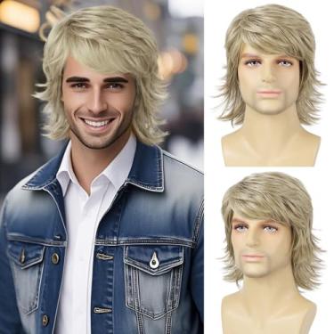 Imagem de YTbeauty Peruca masculina loira cinza curta em camadas peruca masculina sintética resistente ao calor para fantasia diária festa de Halloween