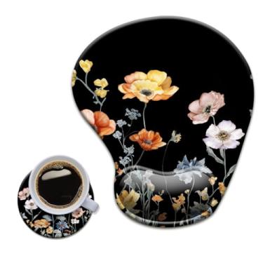 Imagem de HOPONY Mouse pad de gel para descanso de pulso - mousepad ergonômico para escritório com suporte de pulso - antiderrapante, design de acessórios de mesa tapete para decoração de casa e jogos floral