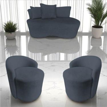 Imagem de Kit Namoradeira + 2 Poltronas Yara Orgânica Bouclé Cinza - Mansão Deco