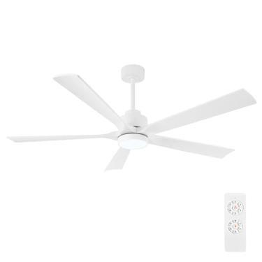 Imagem de ELEHINSER Ventilador de teto moderno de 132 cm com luz e controle remoto, 5 lâminas de madeira maciça motor CC reversível sem ruído de 6 velocidades, ventilador de teto para quarto, sala de jantar