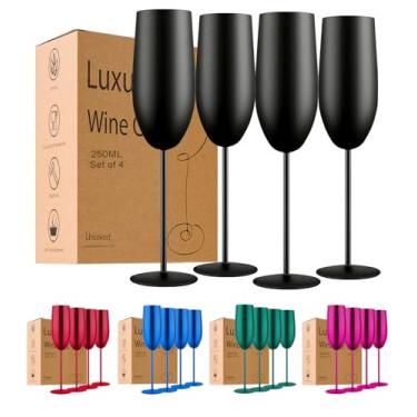Imagem de UNISWEET Conjunto de 4 taças de champanhe de aço inoxidável para presentes de casamento e aniversário, taça de champanhe inquebrável de 250 ml com haste longa, reutilizável para uso interno e externo