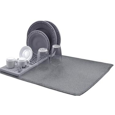 Imagem de Tapete Escorredor de Louças em Microfibra Cinza 49x38cm – Superabsorvente, Dobrável e Lavável para Bancada de Cozinha