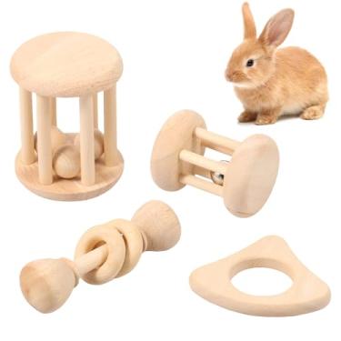 Imagem de KTZCTPCA 4 peças de brinquedo para mastigar coelhos, brinquedos de moer dentes de porquinhos-da-índia, bola molar para cuidados com os dentes, hamsters seguros para mastigar, brinquedo de coelho de
