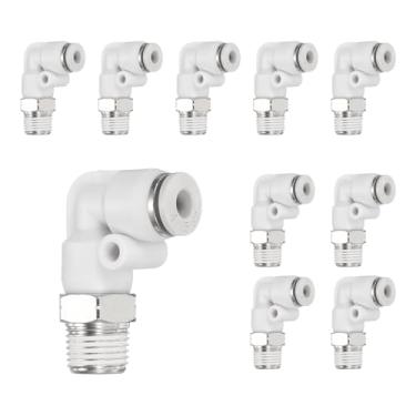 Imagem de HARFINGTON 10 peças de encaixes push to connect cotovelo macho 5/32 polegada OD x 1/8 polegada NPT rosca plástico conexão rápida mangueira de ar kit de encaixe pneumático conector de bloqueio de