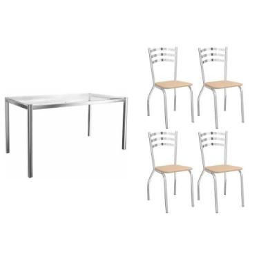 Imagem de Sala de Jantar Completa Reno c/ Tampo Vidro 150cm + 4 Cadeiras Portuga