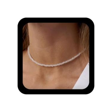 Imagem de Ximdble Colar gargantilha vintage com contas de arroz marrom, corrente colorida, marrom, arco-íris, fio curto, joia feminina, Zinco, Sem Pedra Preciosa