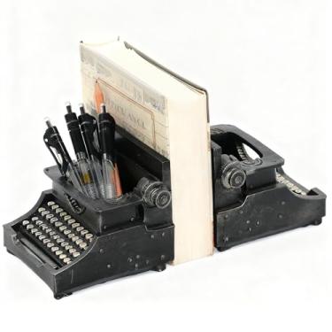 Imagem de Suporte decorativo para lápis de máquina de escrever com terminais de livro, estilo antigo, rolha de livro, decoração vintage de máquina de escrever para prateleiras, decoração de escritório em casa
