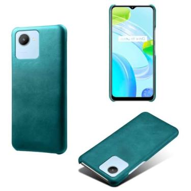 Imagem de Capa para OPPO Realme C30 4G,Proteção contra quedas,Casca de volta de cor sólida simples,Design de couro de imitação de plástico-Green