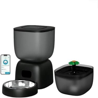 Imagem de Alimentador Comedouro Wifi Smart Tuya Automático Programável para Cães e Gatos com Bebedouro Fonte de Agua Dispensador de alimentos inteligente Pet 2 em 1