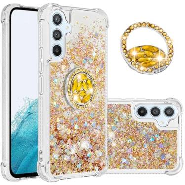 Imagem de Monwutong Capa Slim Fit para Samsung Galaxy A54 5G, TPU macio com glitter líquido efeito areia movediça anel de silicone com suporte, capa de proteção de tela e câmera para A54 5G, WTZH Golden