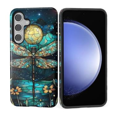 Imagem de Capa para Samsung Galaxy S24, silicone macio fosco + PC rígido antiarranhões capa protetora 2 em 1 resistente à prova de choque para mulheres e homens - Vitral libélula