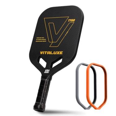 Imagem de VITALUXE Raquete de pickleball de fibra de carbono bruta T700, aprovada pela USAPA, superfície de fricção de carbono texturizada 3K sem bordas, design termoformado e aerodinâmico com fita e capa de