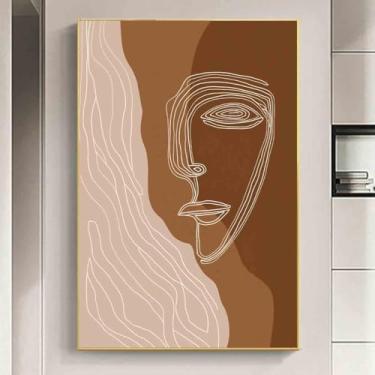 Imagem de Pôster de rosto feminino de linha abstrata, impressão minimalista, arte facial feminina preto e branco, 40,6 x 61 cm sem moldura