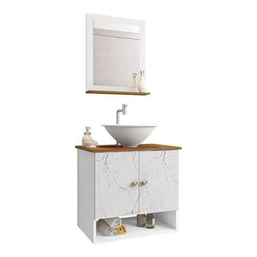 Imagem de Gabinete Armário Banheiro Deli 2 Portas com Cuba Lume Branca Branco/Carrara/Nature