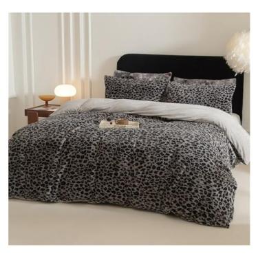 Imagem de AKALNNB Conjunto de capa de edredom com estampa de leopardo, conjunto de 4 peças, capa de edredom quente de inverno, conjunto de cama de veludo leite