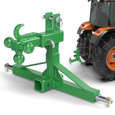 Imagem de Receptor de engate rápido verde de 3 pontos duplo de 5 cm com engate e gancho de bola de reboque, engate de reboque de 3 pontos para conexões padrão/5ª roda/pescoço de ganso, equipamento agrícola de