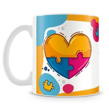 Imagem de Caneca Coração Autista Personalizada em Porcelana Branca - Amo Canecas