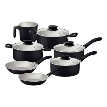 Imagem de Conjunto de Panela com 7 Peças Antiaderente Linz Tramontina Preta, Pre