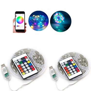 Imagem de Kit com 2 Fio LED 10 Metros Decorativo 100 LEDs com Controle Remoto e Modo de Controle via APP