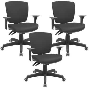 Imagem de Kit 03 Cadeiras de Escritório Executiva Office Giratória Preto Baixa Flexi P03 Vinil Preto - Lyam