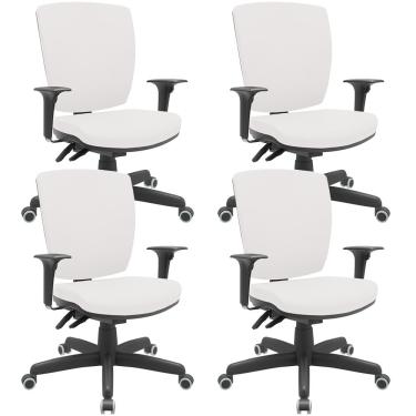 Imagem de Kit 04 Cadeiras de Escritório Diretor Office Giratória Preto Alta Flexi P03 Vinil Branco - Lyam