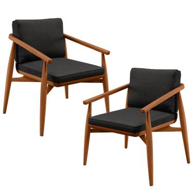 Imagem de Kit 2 Poltronas Decorativas Sala de Estar com Cintas de Corano Lavínia B04 Linho Chumbo - Lyam Decor