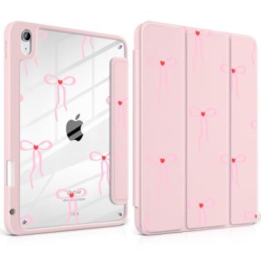 Imagem de MEEgoodo Capa para iPad Air 11 polegadas M3 2025 / M2 2024, para iPad Air 5ª / 4ª geração 27.7 cm 2022/2020, capa para tablet com revestimento traseiro transparente acrílico, laços rosa e corações