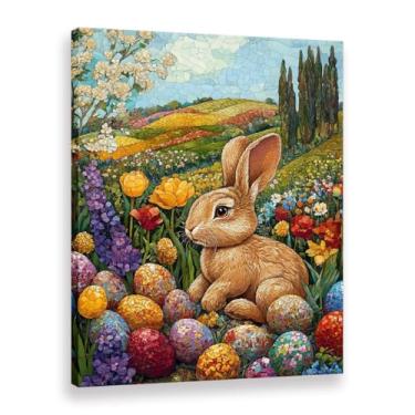 Imagem de CANLUNTE Impressão em tela para decoração de parede de coelhinho da Páscoa - Pintura de arte de ovos pintados florais, presente de festival de primavera para quarto de crianças (arte 10,6 cm x 61 cm
