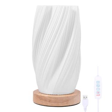 Imagem de Zuxmvot Candeeiro de cabeceira branco com estação de carregamento, luminária de mesa de cabeceira com controle ajustável de 3 cores com abajur PLA para sala de estar, quarto infantil, dormitório