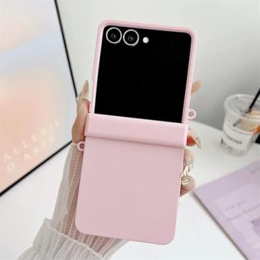 Imagem de Capa para Galaxy Z Flip5, capa protetora luxuosa de cor fosca e resistente a colisões, cor gradiente, com dobradiça rígida (para Galaxy Z Flip5/rosa)