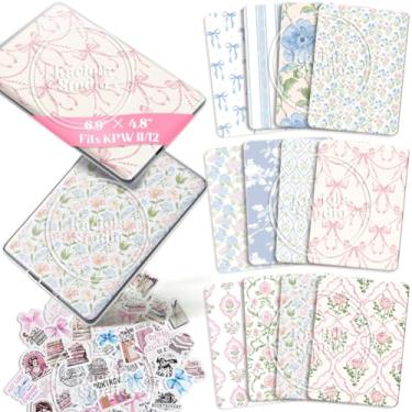 Imagem de Kaciola 12 peças de papelaria para e-reader capa transparente com 50 peças de adesivos de scrapbook para inserção, 17,5 x 12,2 cm, acessórios de capa traseira com tema de flores vintage para papel