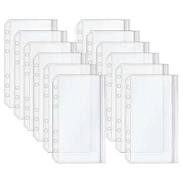 Imagem de XiowDow 12 bolsos para fichário A6 envelopes transparentes de PVC para dinheiro, 4 camadas, 3 bolsos, bolsos com zíper, envelope de dinheiro de plástico para organizador de notas de dinheiro